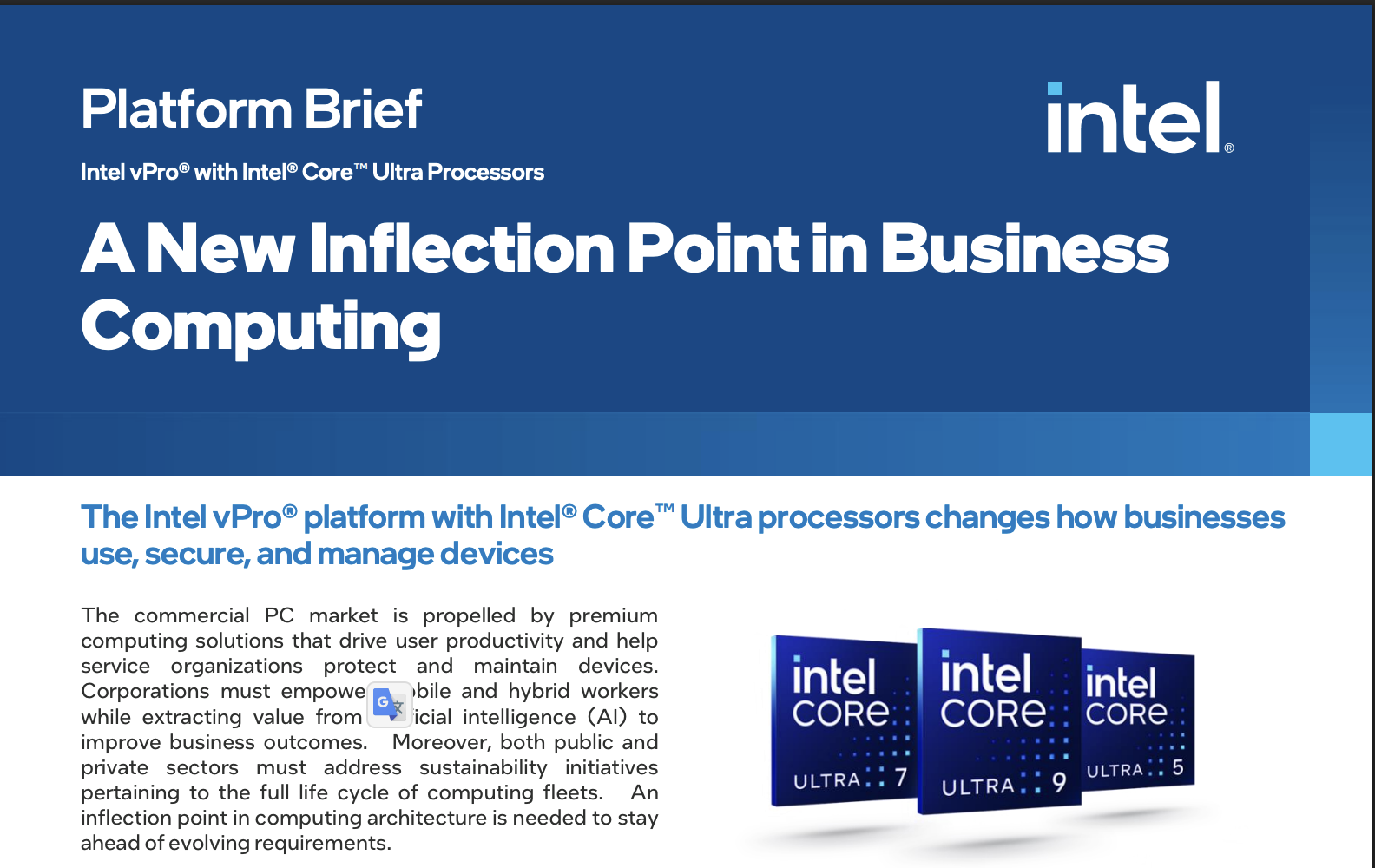 Read more about the article Intel vPro® with Intel® Core™ Ultra Processors | Platform Brief